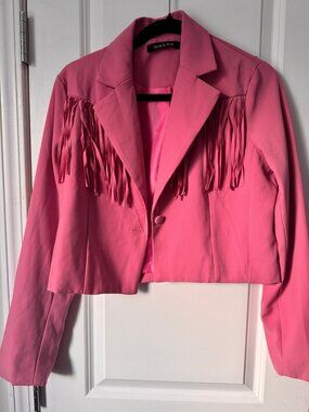 Strut & Bolt Barbie Cowgirl Pink Fringe Blazer Shorts Set M/L Rodeo Halloween